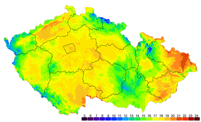 teplotní mapa čr V Ropici na Frýdecko Místecku bylo téměř 25 °C | In počasí teplotní mapa čr